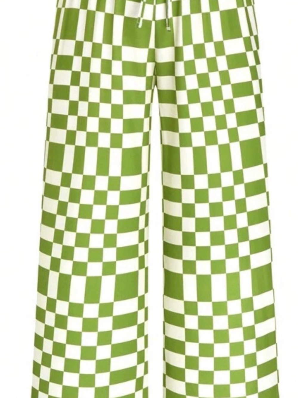 Green and White Checkered Wide Leg Pants